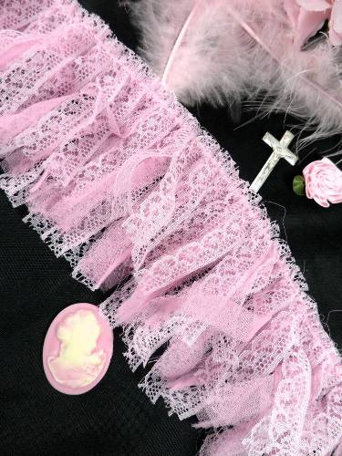 E2132 Pink Lace Fringe Trim 3"