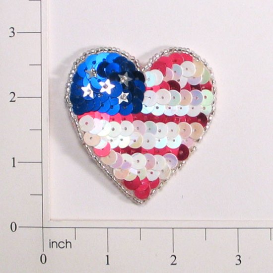 E30201 Patriotic Heart Beaded Sequin Applique