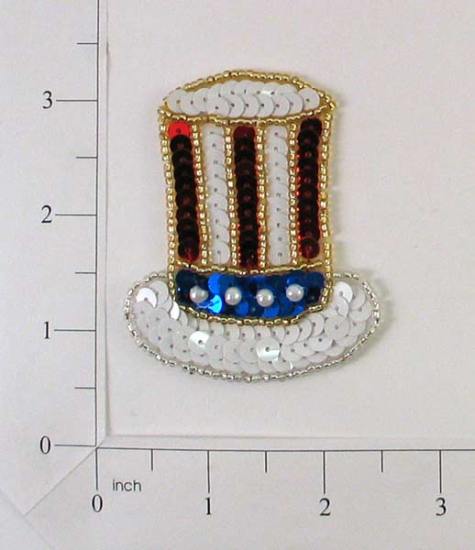 E30208 Patriotic Hat Beaded Sequin Applique 2.75"