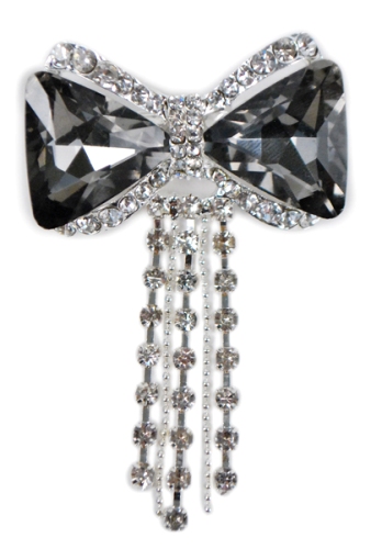 EFA207 Smoke Victorian Bow Rhinestone Brooch