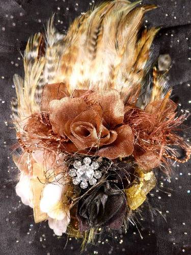FB56 Multi Brown Floral Rhinestone Feather
