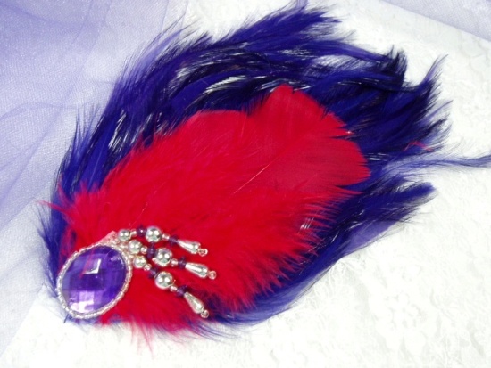 FB4  Purple & Red Feather Brooch Applique 8"