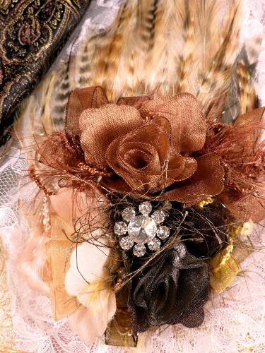 FB56 Multi Brown Floral Rhinestone Feather