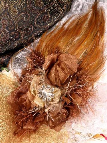 FB56 Chocolate Floral Rhinestone Feather