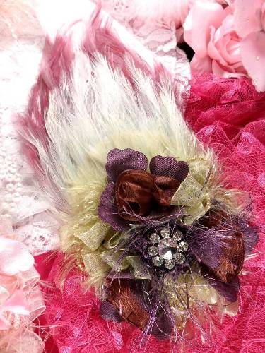 FB56 Mauve Plum Floral Rhinestone Feather