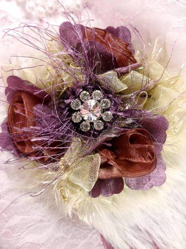 FB56 Mauve Plum Floral Rhinestone Feather