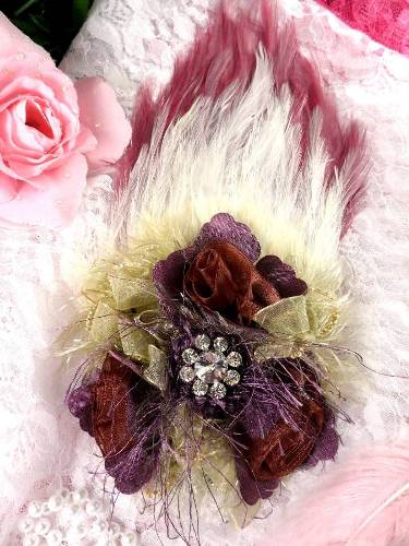 FB56 Mauve Plum Floral Rhinestone Feather