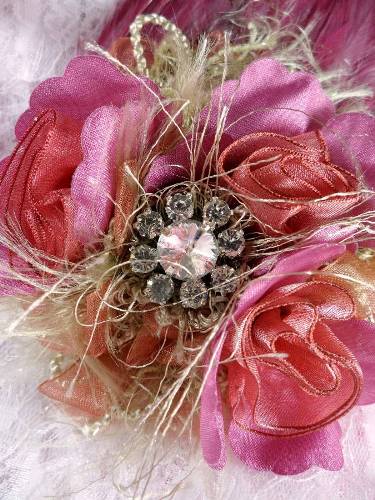 FB56 Rose & Plum Floral Rhinestone Feather