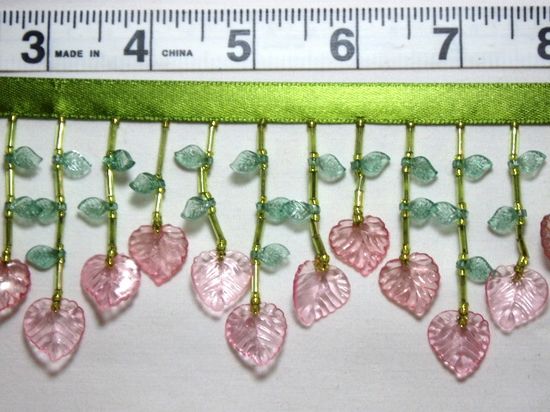 C31  Pink Leaf Designer Beaded Fringe Sewing Trim 2.25"