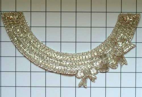 FS1495 Bow Collar Silver Beaded Applique 9"
