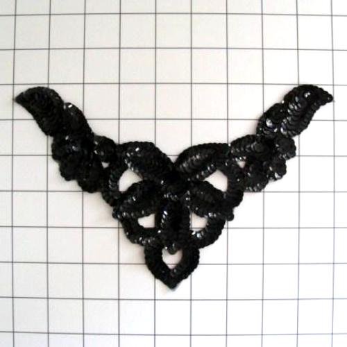 FS398B  Black Collar Sequin Applique 8.5"