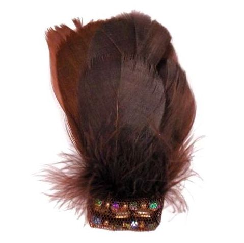 FE4167   Brown  Beaded Victorian Feather Brooch / Applique