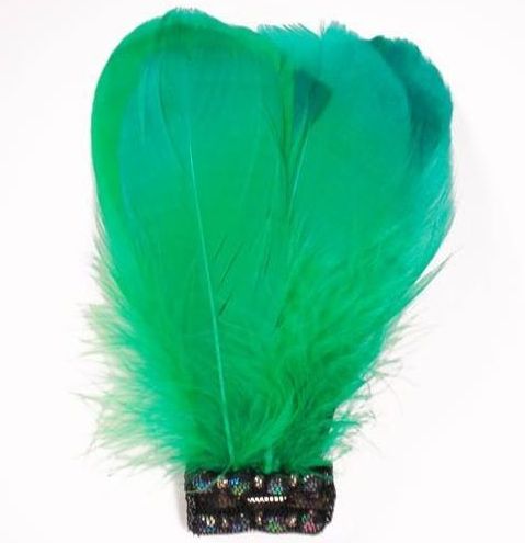 FE4167   Kelly Green Beaded Victorian Feather Brooch / Applique