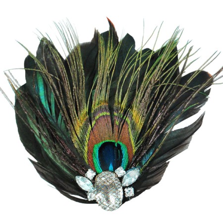 E4243 Peacock Rhinestone Feather Brooch Clip Applique