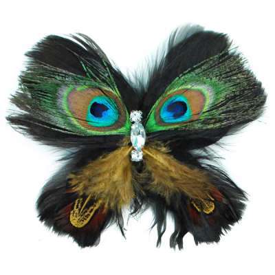E4244 Peacock Rhinestone Feather Brooch Clip Applique