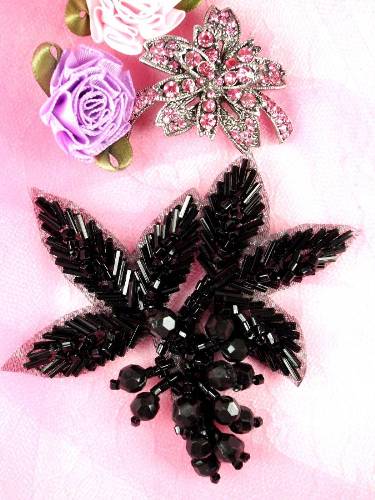 FS03 Black Cluster Beaded Applique 3.5
