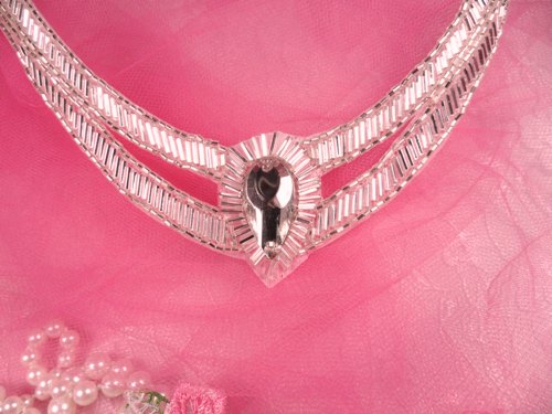 FS1062 Silver Crystal Clear Rhinestone Beaded Neckline Collar