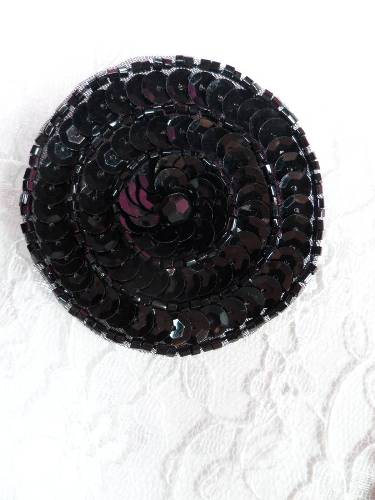 FS1282 Black Circle Beaded Sequin Applique 2.25""