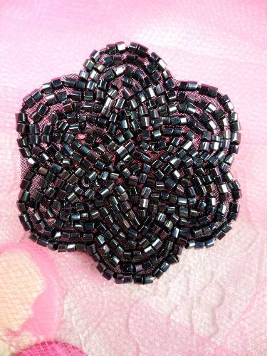 FS1594 Gunmetal Floral Beaded Applique