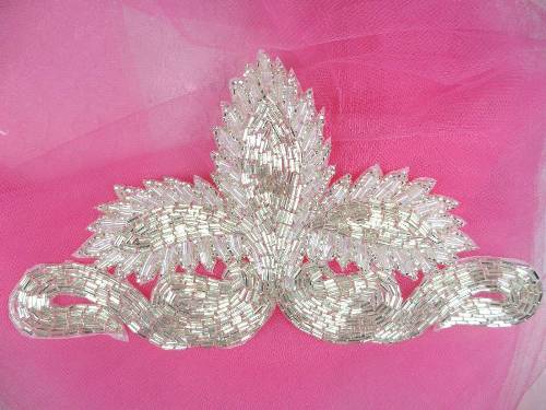 FS2063 Silver Crystal AB Beaded Applique 8"