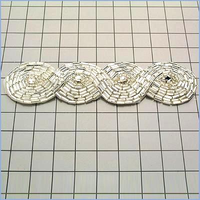 FS2239  Silver Braided Rhinestone Beaded Applique 4.75"