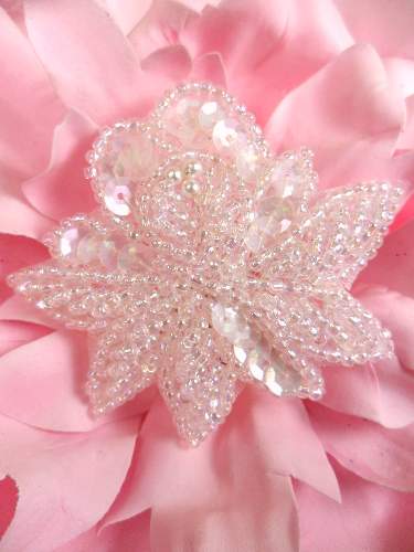 FS3138  Crystal AB Floral Sequin Beaded Applique 2.25"