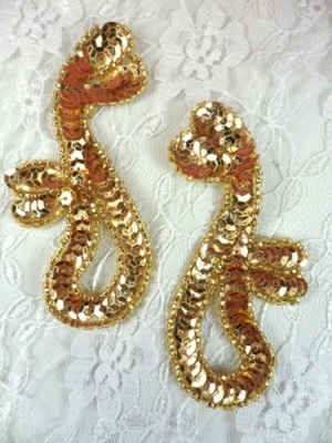 FS339 Gold Mirror Pair Beaded Sequin Appliques 3.5"