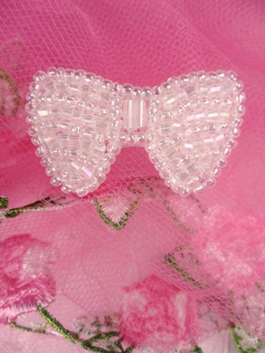 FS346A Crystal AB Bow Beaded Applique 1.5"