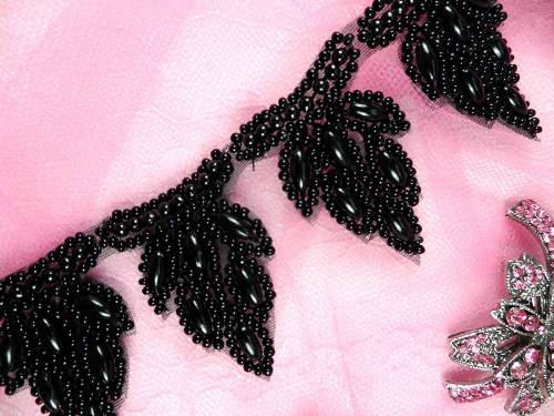 FS3639 Black Beaded Cluster Trim 1.75"