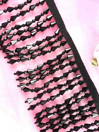 FS3702 Black Dangle Fringe Beaded Trim 3"