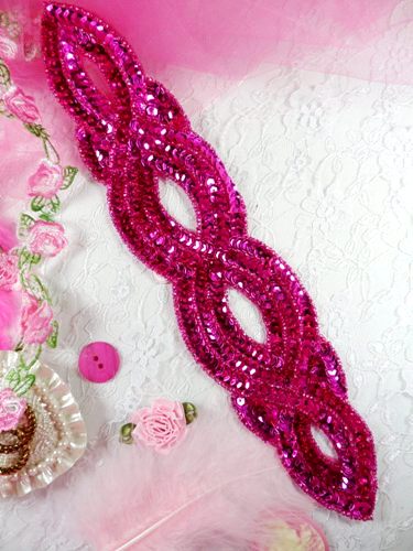 FS400 Fuchsia Designer Sequin Beaded Applique 9"