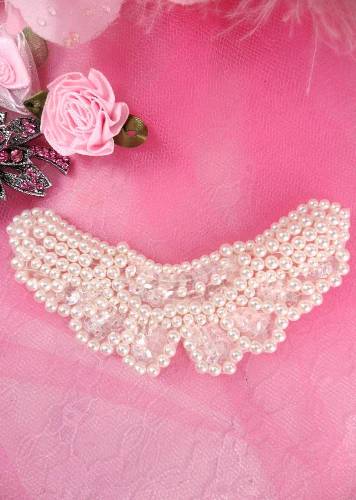 AFS4072 Butterfly Antique White Pearl Beaded Crystal Sequin Applique 3.75"