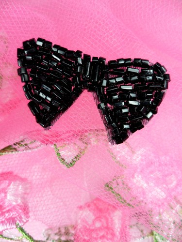 FS346A Black Bow Beaded Applique 1.5"