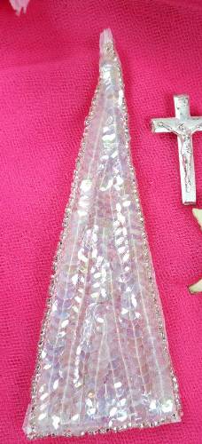 FS473 Crystal AB Silver Triangle Beaded Sequin Applique 5"