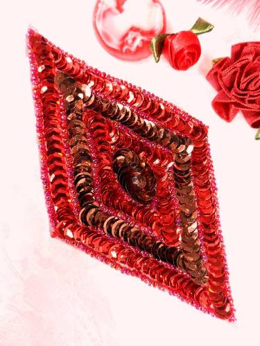 FS475L Red Bronze Diamond Beaded Sequin Applique 5"