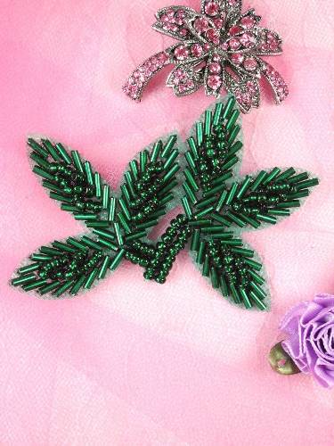 FS566 Green Beaded Leaf Applique 3.5"