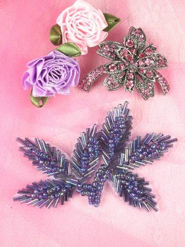 FS566 Purple AB Beaded Leaf Applique 3.5"
