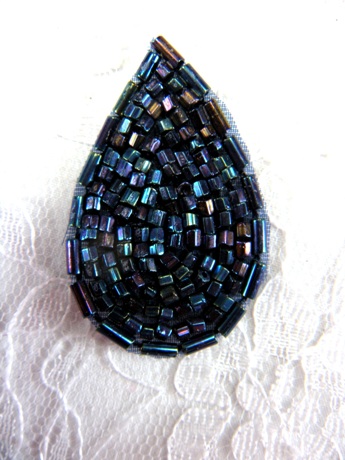 FS613 Black AB Teardrop Beaded Applique 1.5"