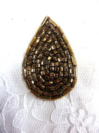 FS613 Bronze Teardrop Beaded Applique 1.5"