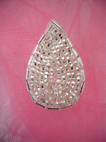 FS613 Silver Teardrop Beaded Applique 1.5"