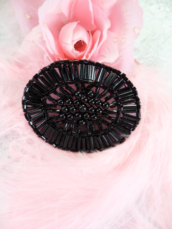 FS725B  Black Oval Beaded Applique 2"