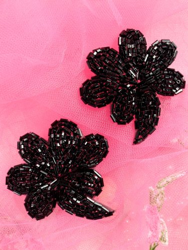 FS739 Black Beaded Mirror Pair Sequin Appliques 2.5"