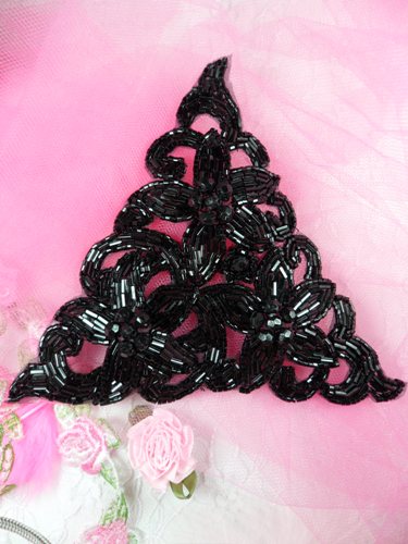 FS753 Black Triangle Beaded  Applique 5.5"