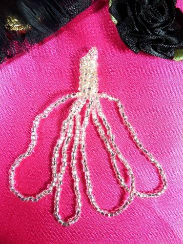 FS833B Silver Dangle Tassel Beaded Applique 2.5"