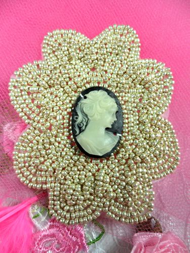 FS857  Cameo Beaded Applique 3"