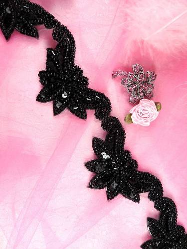 FSV183 Arms of Love Black Beaded Sequin Trim 2.5"