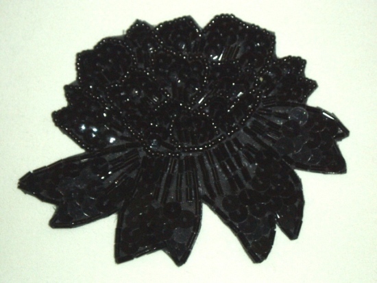 K54  Black  Flower Sequin Beaded Applique  4.5"