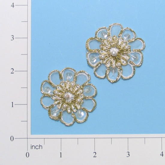 E32760  Set of Two Gold Pearl Sequin Appliques 1.75"