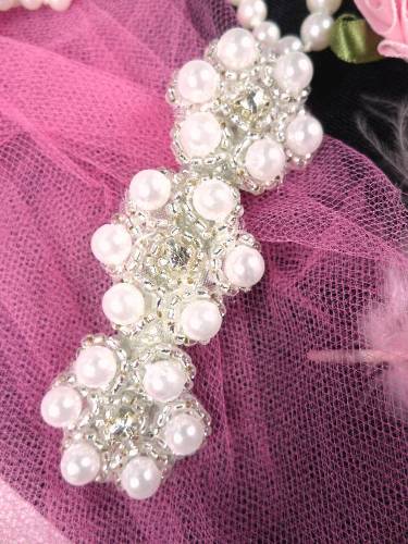 HB0428B  Pearl Rhinestone Beaded Hair Bow