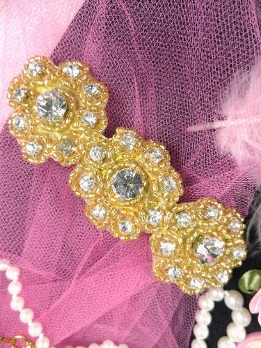 HB0429  Gold Beaded Rhinestone Hair Bow